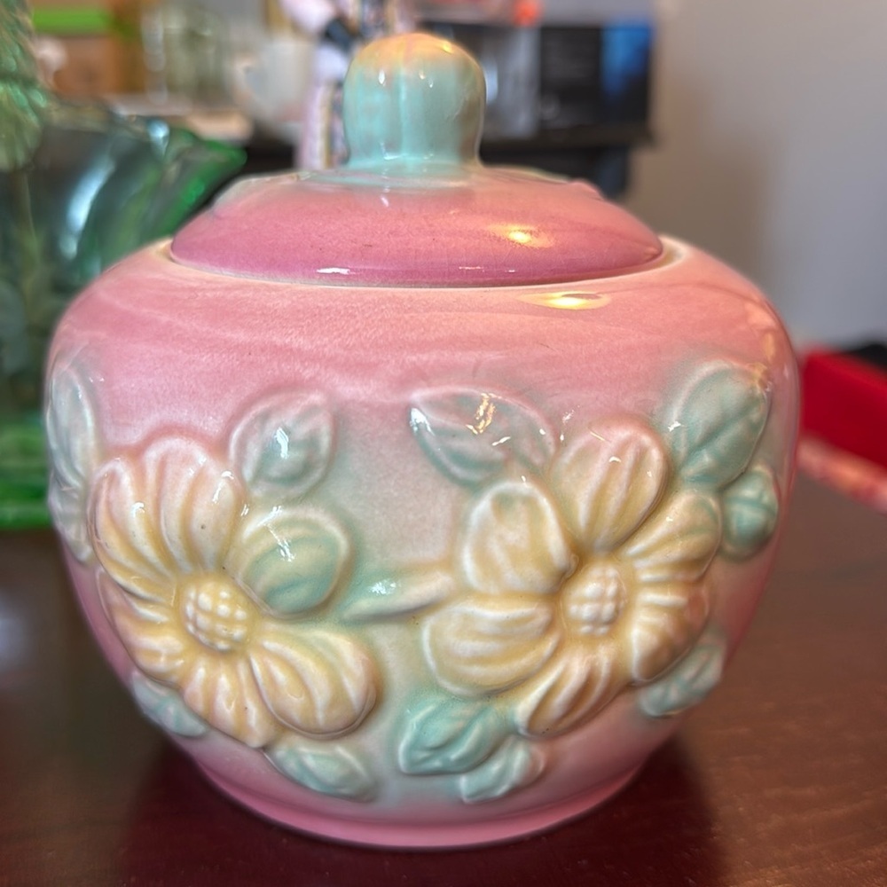 Vintage Hall made in the US Floral Ceramic Jar with Lid